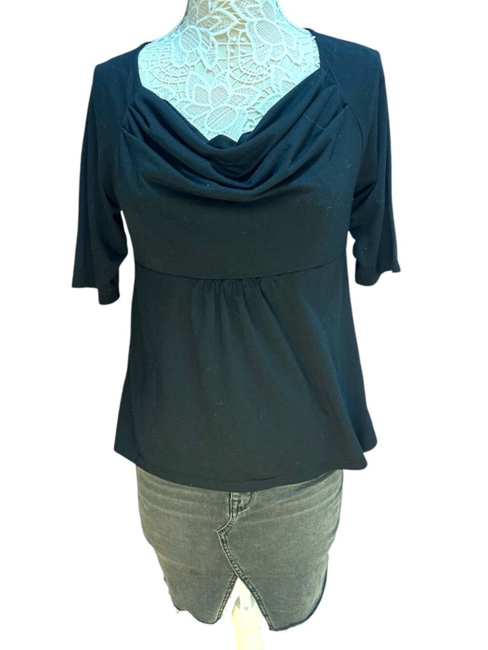 Y2K Black Cowl Neck Babydoll Top